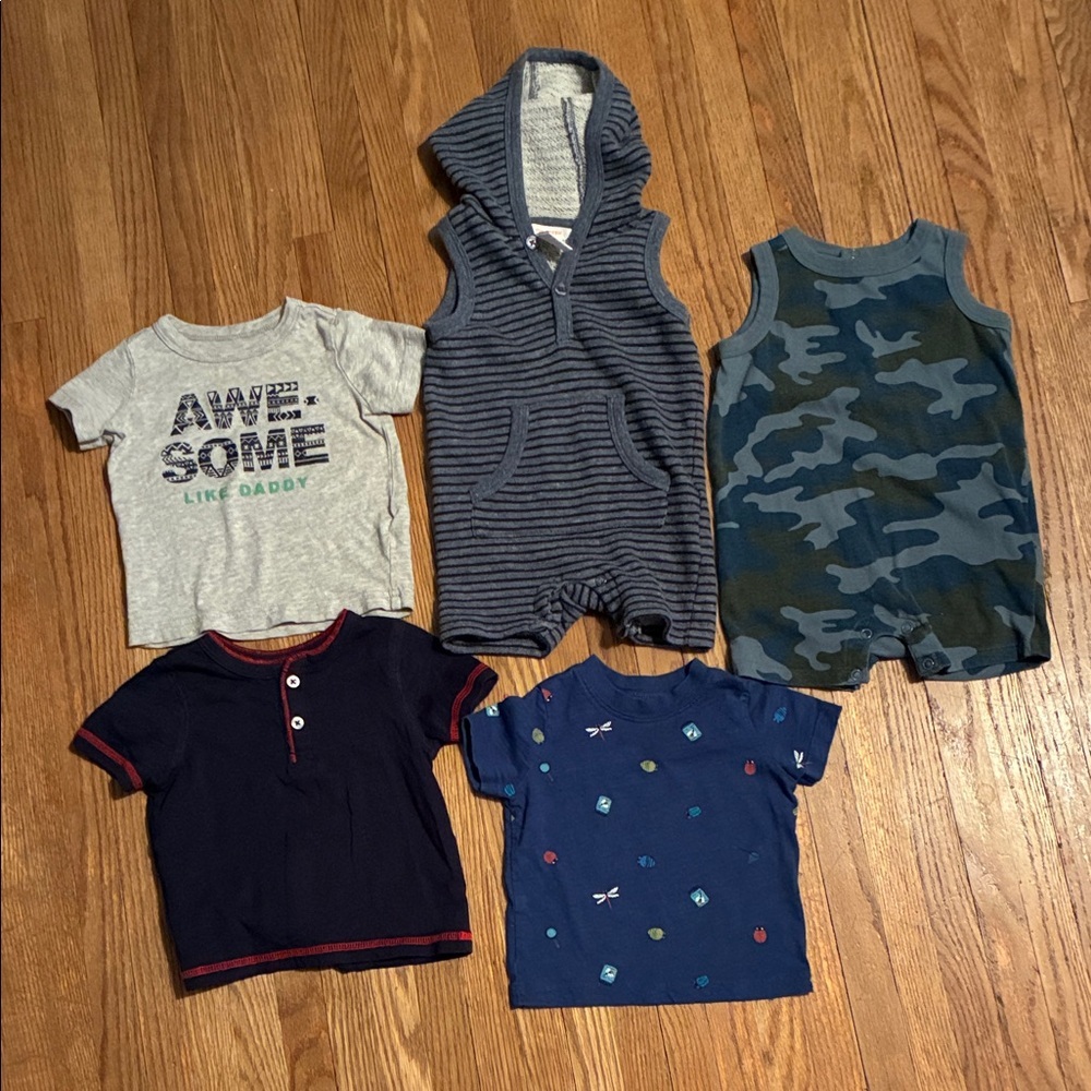 Assorted Kids Rompers and Tees- Gray, Blue, Green